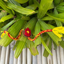 Load image into Gallery viewer, Premium Flower Crochet Thread Rakhi with Roli Chawal Combo: Red
