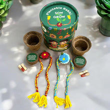 Load image into Gallery viewer, Sow and Grow 2-Pack Premium Plantable Flower Crochet Rakhis with Sunflower Seeds Grow Kit | Rakhi That Grows | Be Sustainable | Colour Red and Blue
