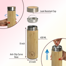 Load image into Gallery viewer, Premium Insulated Bamboo Bottle with Strainer - Hot and Cold - Water Bottle for Work, Gym, School - Easy to Carry - BPA-Free
