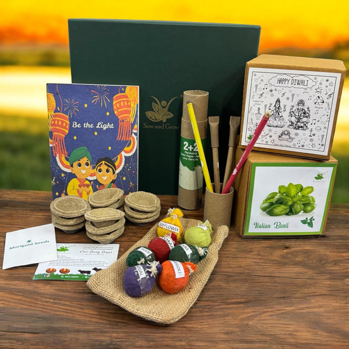 Ultimate MegaBox: Plantable Ganesha and Lakshmiji + Gardening Kit + 7 Seed Balls + Organic Cow Dung Diya + Diary + 2 Plantable Pens and Pencils