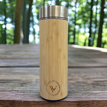 Load image into Gallery viewer, Premium Insulated Bamboo Bottle with Strainer - Hot and Cold - Water Bottle for Work, Gym, School - Easy to Carry - BPA-Free
