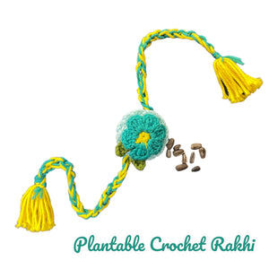 Premium Plantable Flower Crochet Rakhi with Sunflower Seeds | Colour Blue | Combo with a DIY Grow Kit