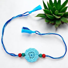 Load image into Gallery viewer, Crochet Thread Rakhi and Lumba with Roli Chawal Combo
