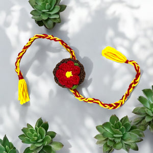 Premium Plantable Flower Crochet Rakhi with Sunflower Seeds | Colour Red | Combo with a DIY Grow Kit