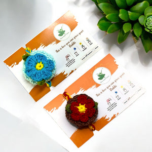 Sow and Grow 2-Pack Premium Plantable Flower Crochet Rakhis with Sunflower Seeds Grow Kit | Rakhi That Grows | Be Sustainable | Colour Red and Blue